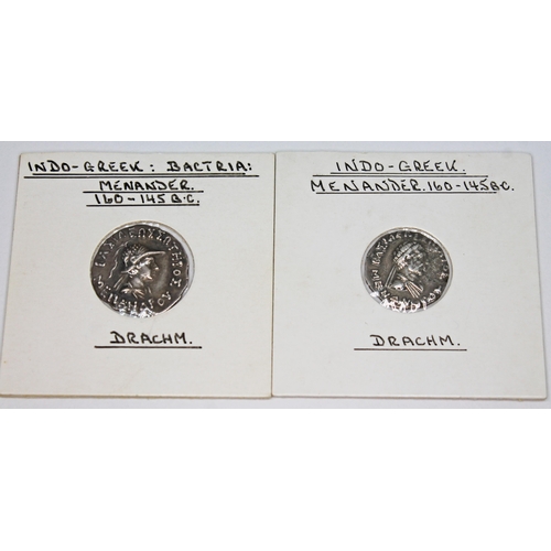 340 - A group of ten ancient coins to include 1 x Pontus Amisos 300-250 B.C hemidrachm: head of Tyche & ow... 