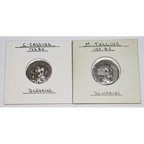 342 - A group of six ancient coins to include 1 x L. Caecilius Metellus Diadematus c. 128 B.C denarius: he... 