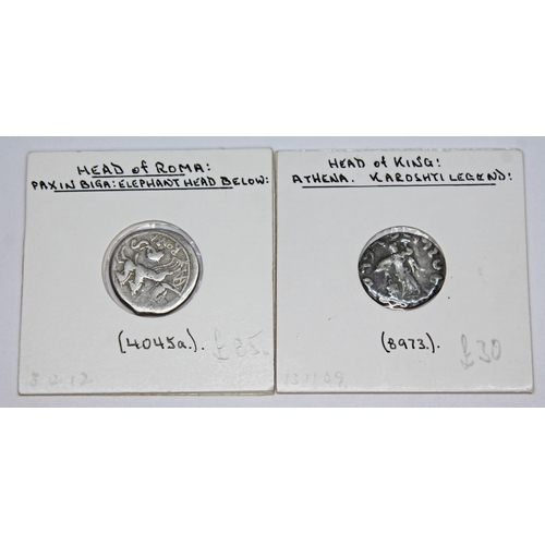 342 - A group of six ancient coins to include 1 x L. Caecilius Metellus Diadematus c. 128 B.C denarius: he... 