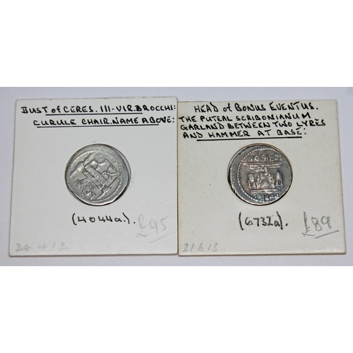 345 - A group of five ancient coins to include 1 x P.Satrienus 77 B.C denarius: Mars: she wolf, 1 x Plaeto... 