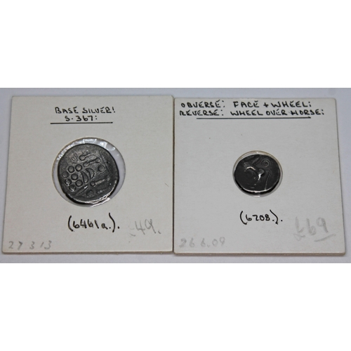 347 - A group of seven ancient coins to include 1 x P.Clodius M.F 42 B.C denarius: head of Apollo: Diana L... 