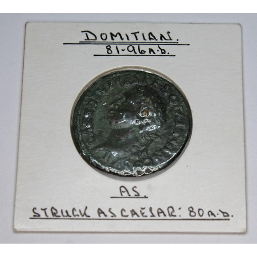 348 - A group of thirteen ancient Roman coins to include 9 x Domitian 81-96 A.D denarious (3 x minerva on ... 