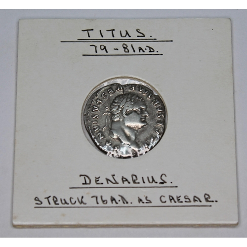 349 - A group of thirteen ancient Roman coins to include 1 x Titus 79-81 A.D denarius struck 76 A.D as Cae... 