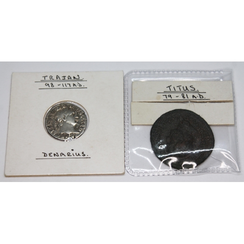 349 - A group of thirteen ancient Roman coins to include 1 x Titus 79-81 A.D denarius struck 76 A.D as Cae... 