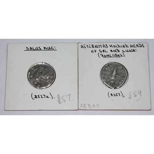 351 - A group of six ancient Roman coins Hadrian 117-138 A.D denarius to include 1 x Fides Publica, 1 x Sa... 