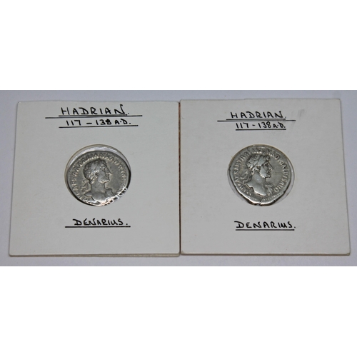 351 - A group of six ancient Roman coins Hadrian 117-138 A.D denarius to include 1 x Fides Publica, 1 x Sa... 