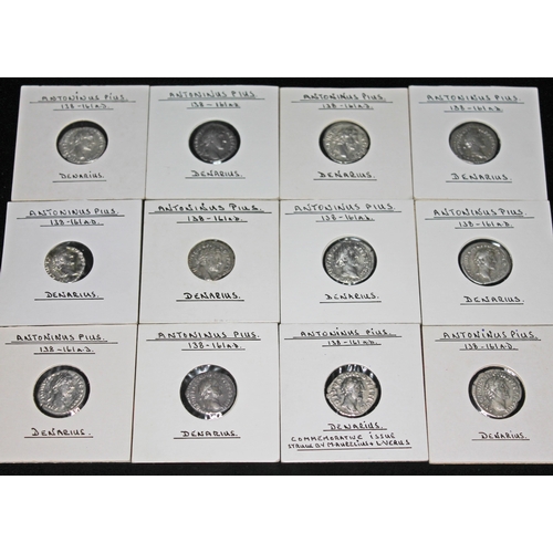 353 - A group of twelve ancient Roman coins Antoninus Pius 138-161 A.D denarius to include 1 x Pax, 1 x Mo... 