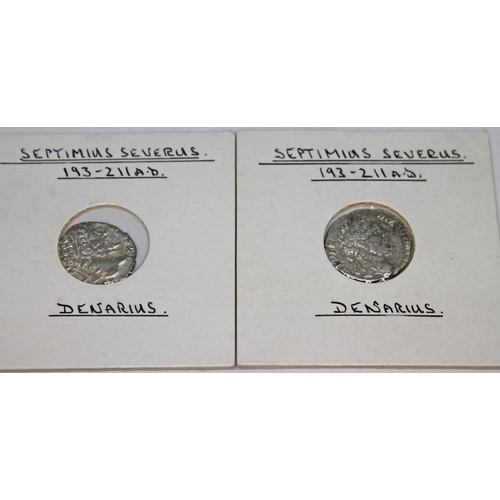 358 - A group of eight ancient Roman coins Septimius Severus 193-211 A.D denarius to include 1 x Mars, 1 x... 