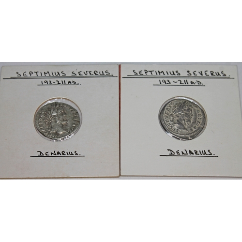 358 - A group of eight ancient Roman coins Septimius Severus 193-211 A.D denarius to include 1 x Mars, 1 x... 