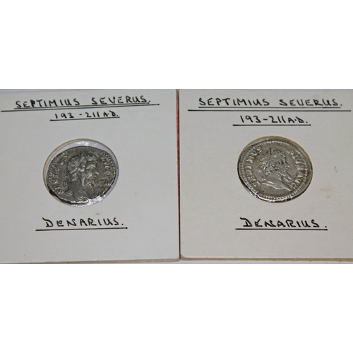 358 - A group of eight ancient Roman coins Septimius Severus 193-211 A.D denarius to include 1 x Mars, 1 x... 