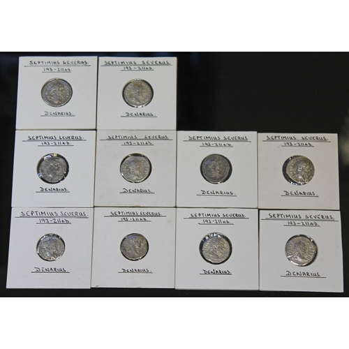 359 - A group of ten ancient Roman coins Septimius Severus 193-211 A.D denarius to include 1 x Moneta with... 