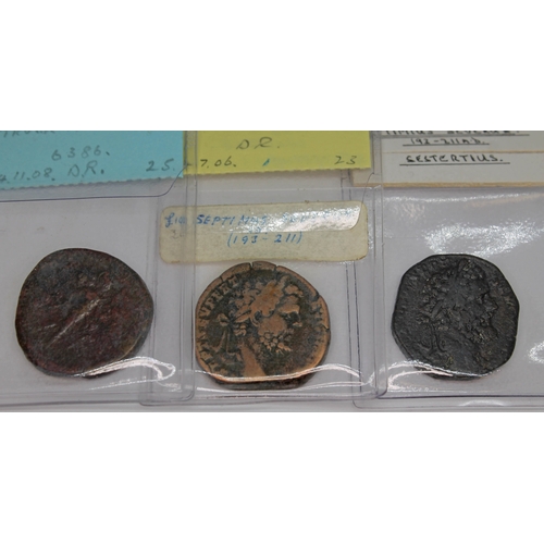 360 - A group of nine ancient Roman coins to include 4 x Septimius Severus 193-211 A.D denarius (1 x Jupit... 