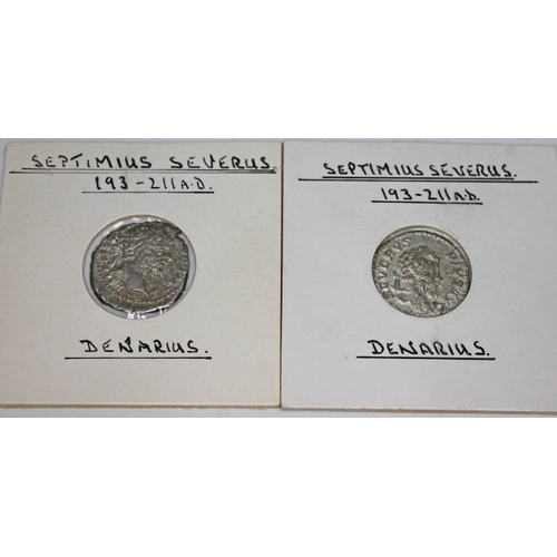 360 - A group of nine ancient Roman coins to include 4 x Septimius Severus 193-211 A.D denarius (1 x Jupit... 