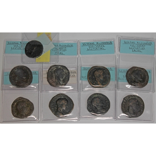 364 - A group of nine ancient Roman coins Severus Alexander 222-235 A.D to include 8 x sestertius (2 x spe... 