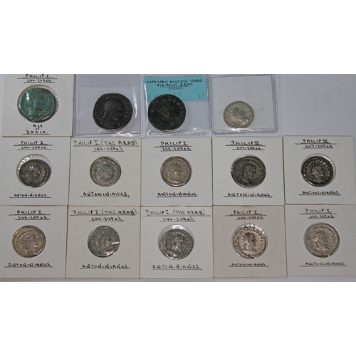 367 - A group of fourteen ancient Roman coins to include Philip I 244-249 A.D 1 x AE 30 of Zeugma in Syria... 