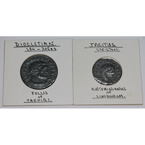 371 - A group of seventeen ancient Roman coins to include 1 x Tacitus 275-276 A.D antoninianus of Lugdunum... 