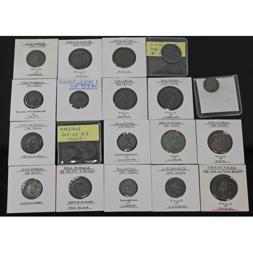 372 - A group of nineteen ancient Roman coins to include Maximianus 286-310 A.D 3 x Follis (1 x of Treviri... 