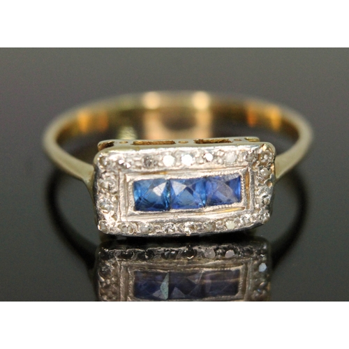 107 - An early 20th century diamond and sapphire cluster ring, the rectangular cluster measuring 12.95mm x... 