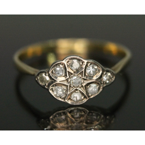 108 - An early 20th century diamond cluster ring, the marquise shaped cluster measuring 12.70mm x 7.97mm, ... 