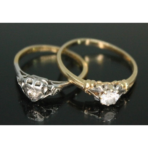 116 - A diamond ring with heart shaped setting marked '18ct', together with a ring marked '585' set with a... 