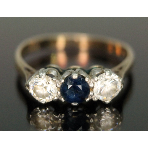 124 - A hallmarked 9ct gold sapphire and colour stone stone cluster ring, gross wt. 2.44g, size N.