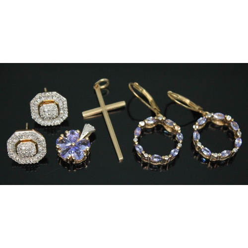 131 - Assorted jewellery comprising a pair of hallmarked 9ct gold multi-functional diamond cluster earring... 