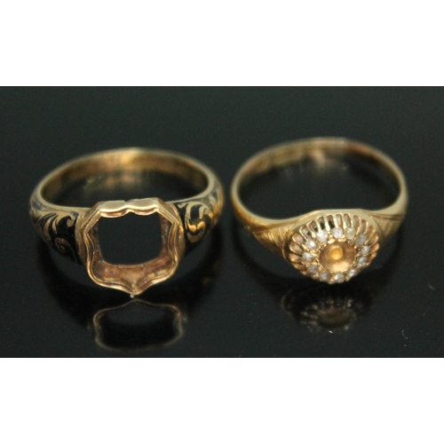 165 - A Victorian hallmarked 18ct gold ring (missing seal) wt.1.81g size L, and a 15ct gold diamond ring (... 