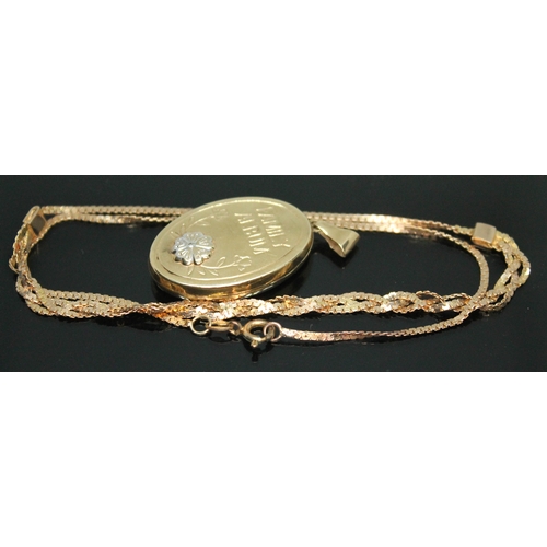 166 - A hallmarked 9ct gold chain and a locket the loop hallmarked 9ct gold, gross wt. 10.32g.