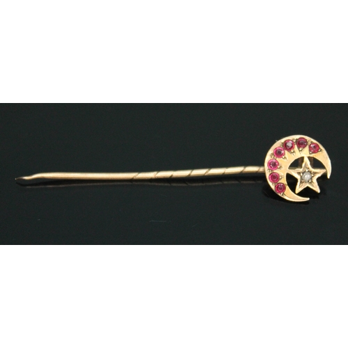 187 - An early 20th century hallmarked 9ct gold metal stick pin, hallmarks obscured, gross wt. 0.76g.