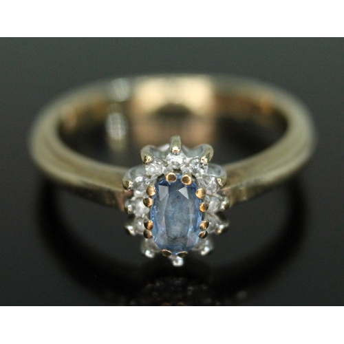 72 - A 9ct gold sapphire and diamond cluster ring, the cluster measuring approx. 8.49mm x 6.57mm, hallmar... 