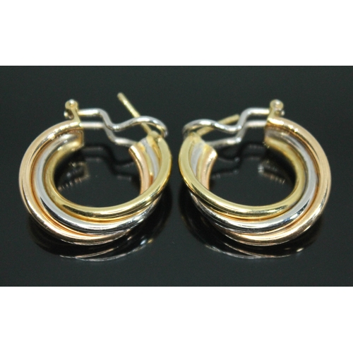 73 - A pair of Italian 18ct three colour gold earrings, marked '18K ITALY', London import marks, wt. 12.9... 