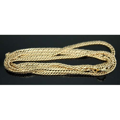 76 - A yellow metal chain, length 62cm, unmarked, tests as 9ct gold, wt. 10.32g.