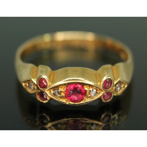 85 - An 18ct gold red paste and diamond ring, sponsor's mark 'T&AH', Birmingham 1942, gross wt. 2.23g, si... 