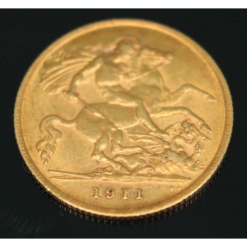 92 - George V half sovereign 1911 with certificate ONLY 10% BUYER'S PREMIUM (INCLUSIVE OF VAT) NORMAL ONL... 