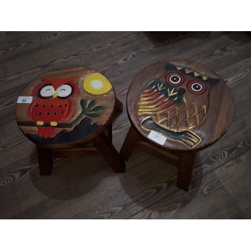 80 - Two childrens stools decorated with owls.