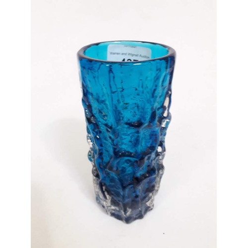 437 - A Whitefriars bark vase in kingfisher blue, height 15cm.