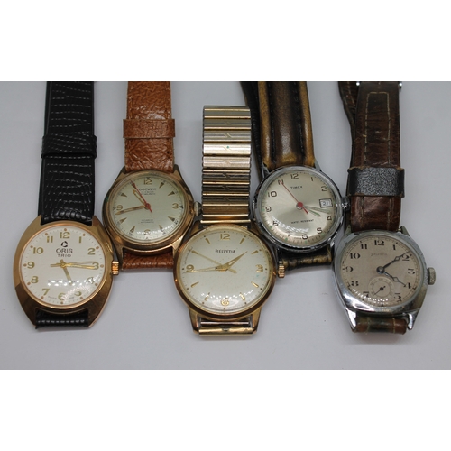 450 - Five assorted wristwatches comprising Oris, Docker, two Helvetia and one Timex.