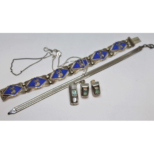 472 - A Siamese enamel bracelet marked '800', an Italian bracelet marked '925' and a pendant and matching ... 