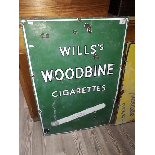 387 - An enamel advertising sign, Will's Woodbine cigarettes, 61cm x 91cm.