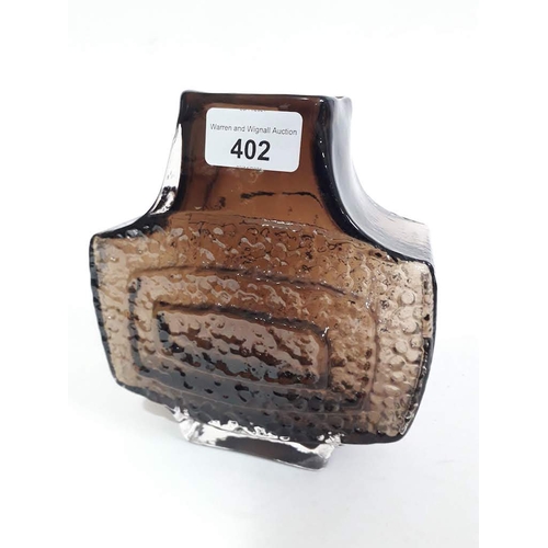 402 - Whitefriars glass cinnamon brown 'TV' vase, height 17.5cm, width 16cm.