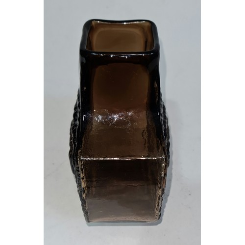 402 - Whitefriars glass cinnamon brown 'TV' vase, height 17.5cm, width 16cm.