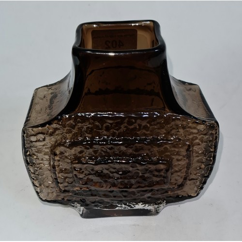 402 - Whitefriars glass cinnamon brown 'TV' vase, height 17.5cm, width 16cm.