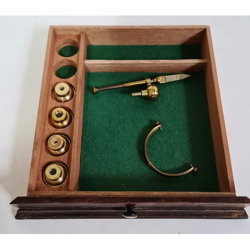 301 - A culpeper type brass microscope in box by E. J. Elliot, London.