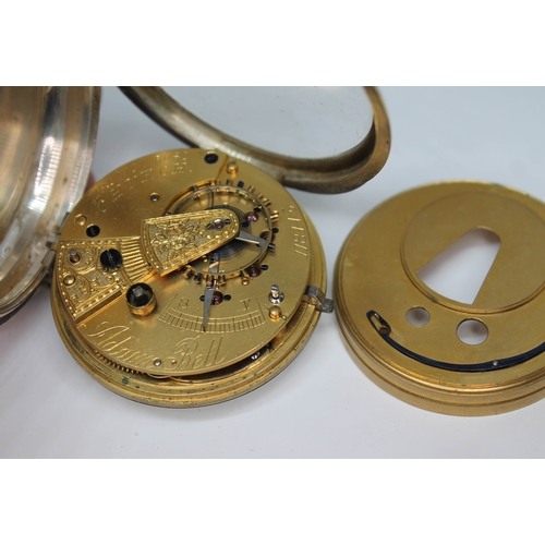 109 - A late 19th century open face verge pocket watch, the brass fusee movement singed 'Adam Bell 118 Uni... 