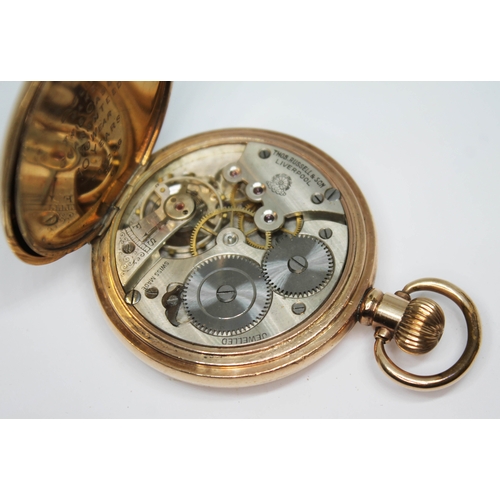 112 - An early 20th century gold plated Thomas Russell & Son full hunter pocket watch, jewelled steel move... 