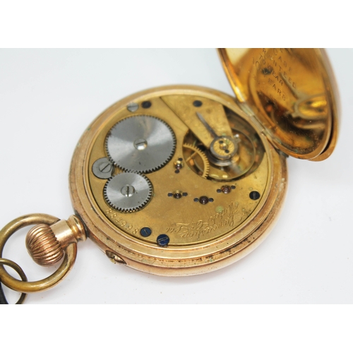 119 - An early 20th century Lancashire Watch Co gold plated keyless full hunter pocket watch, signed white... 