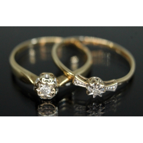 178 - Two hallmarked 9ct gold diamond rings, gross weight 2.33g, size N/O.