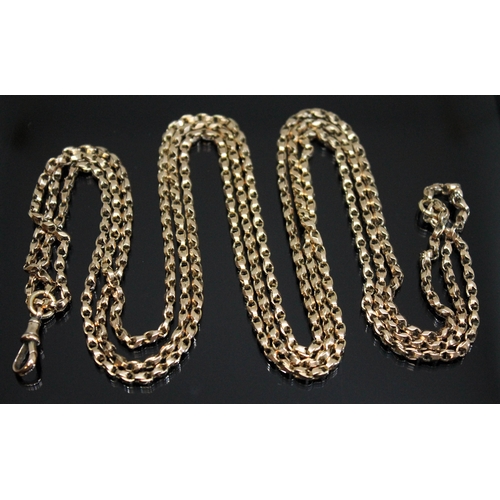 191 - An antique guard chain, the chain marked '9ct' and the clasp, '9c', length 150cm, weight 23.87g.