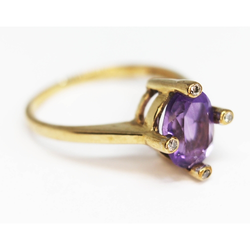 193 - A hallmarked 9ct gold amethyst and diamond ring, gross weight 2.73g, size O/P.