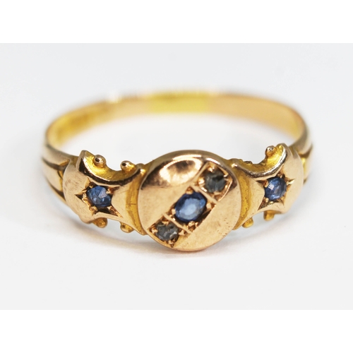 198 - An antique hallmarked 15ct gold diamond and sapphire ring, sponsor's mark 'B&H', Birmingham, dated l... 